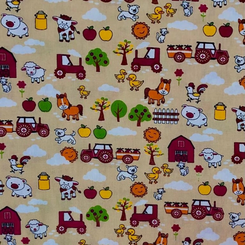 TECIDO TRICOLINE INFANTIL |fazendinha| 150L - 100% ALG - T619