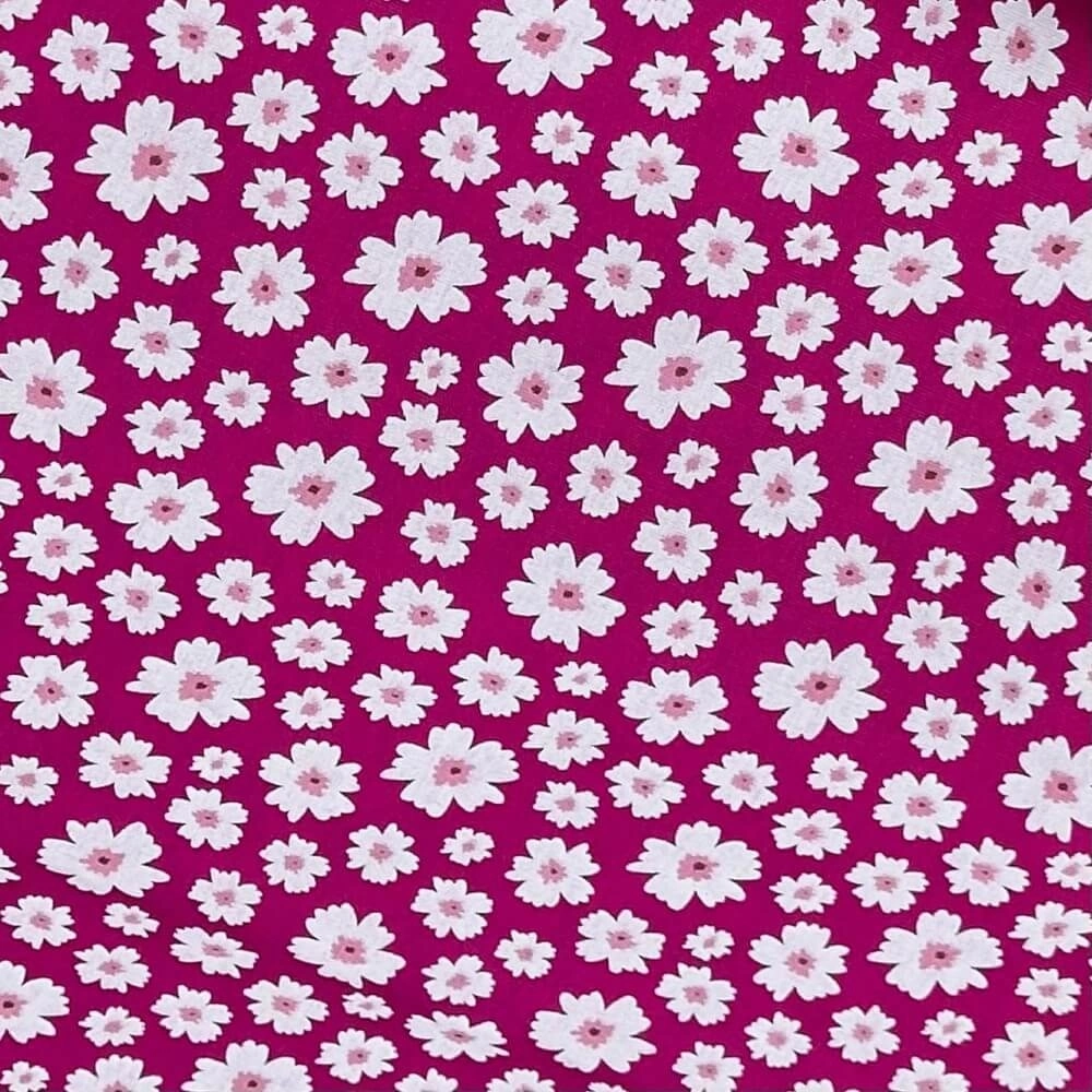 TECIDO TRICOLINE FLORAL MARGARIDA-100cmX150cmL-100% ALG-PINK