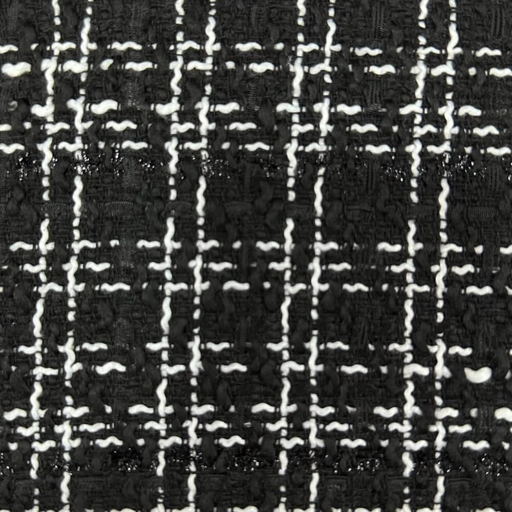 TECIDO TWEED CHANEL - 80%POL/12%ALG/05%VIS/02%PA - PRETO/BRANCO (9404)